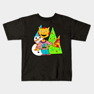 my cat loves Christmas with pizza Kids T-Shirt